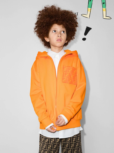Shop Fendi Ff Patch Pocket Zipped Jacket In Orange