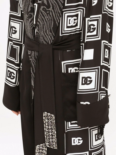 Shop Dolce & Gabbana Geometric Logo-print Silk Robe In Black
