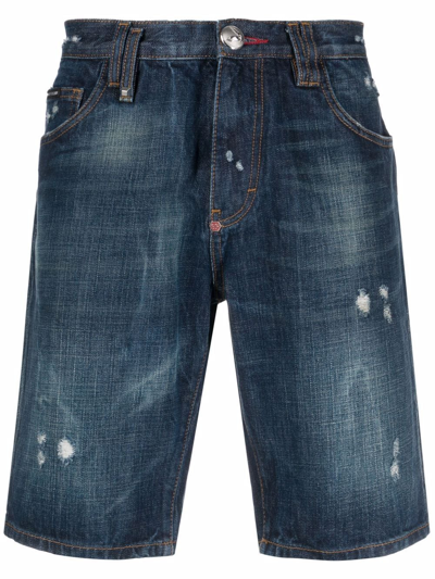 Shop Philipp Plein Straight-leg Denim Shorts In Blue