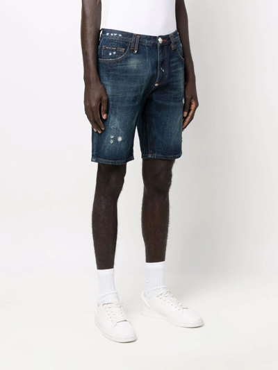Shop Philipp Plein Straight-leg Denim Shorts In Blue