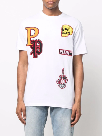 Shop Philipp Plein Patches Branded Crew-neck T-shirt In White