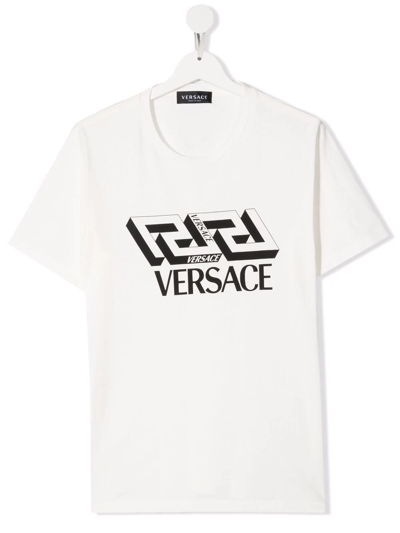 Shop Versace Teen Logo-print Cotton T-shirt In White