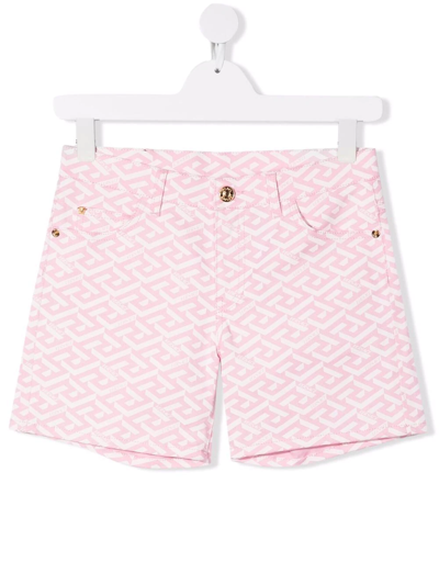 Shop Versace Teen Monogram Cotton Shorts In Pink