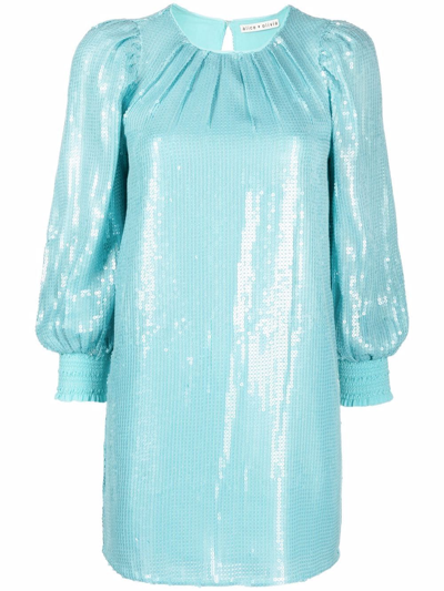 Alice And Olivia Sequin-embellished Long-sleeve Dress In Blue