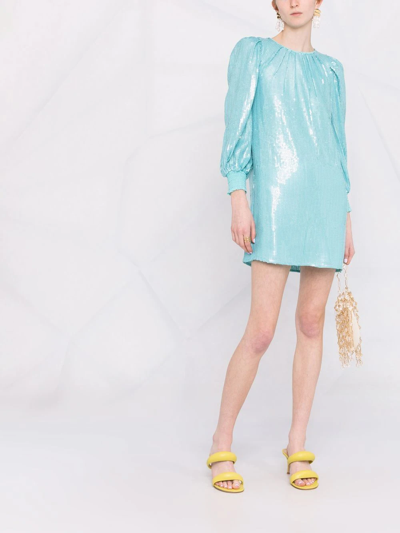 Alice And Olivia Sequin-embellished Long-sleeve Dress In Blue