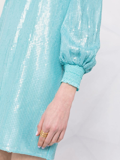 Alice And Olivia Sequin-embellished Long-sleeve Dress In Blue
