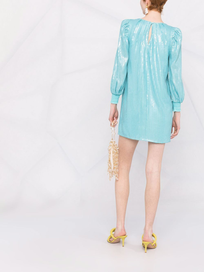 Alice And Olivia Sequin-embellished Long-sleeve Dress In Blue