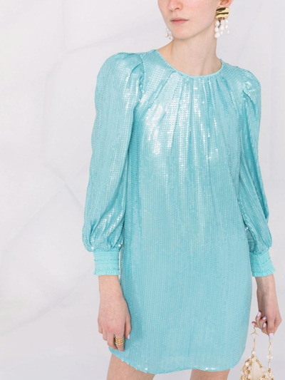 Alice And Olivia Sequin-embellished Long-sleeve Dress In Blue