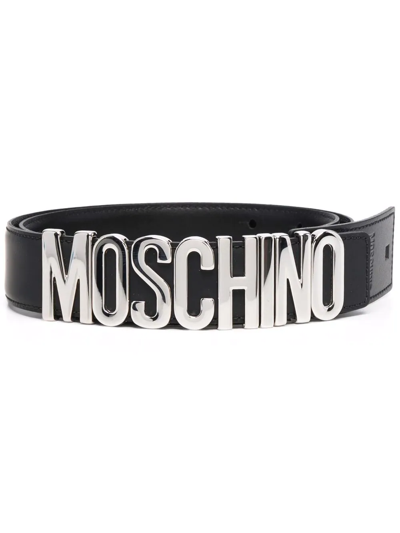 Shop Moschino Logo-lettering Leather Belt In Black