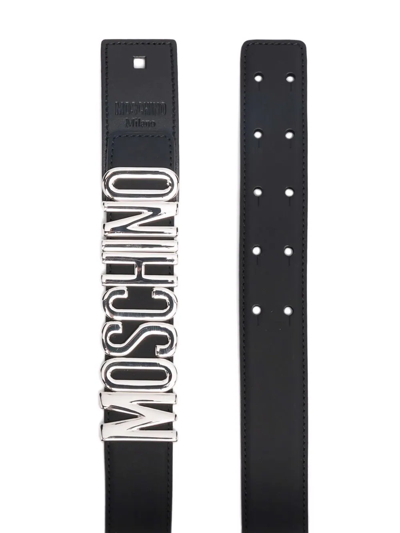 Shop Moschino Logo-lettering Leather Belt In Black