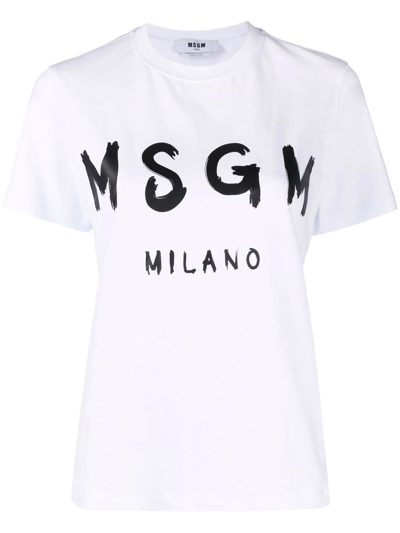 Shop Msgm Logo-print Cotton T-shirt Dress In White