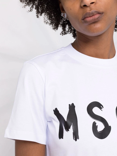 Shop Msgm Logo-print Cotton T-shirt Dress In White