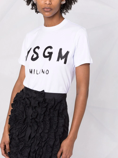 Shop Msgm Logo-print Cotton T-shirt Dress In White