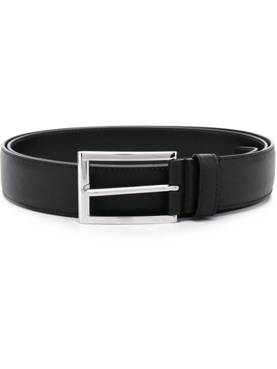 Shop Prada Logo-engraved Leather Belt In Black