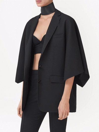 Shop Burberry Cape-sleeve Oversized Wool Blazer In Black