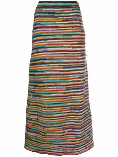 Shop Chloé Wool Rainbow-stripe Skirt In Red