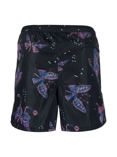 Shop Valentino Butterfly-print Swim Shorts In Blue