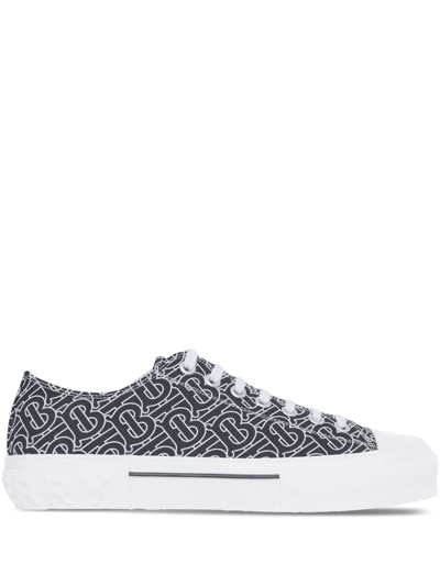 Shop Burberry Monogram Print Cotton Sneakers In Black