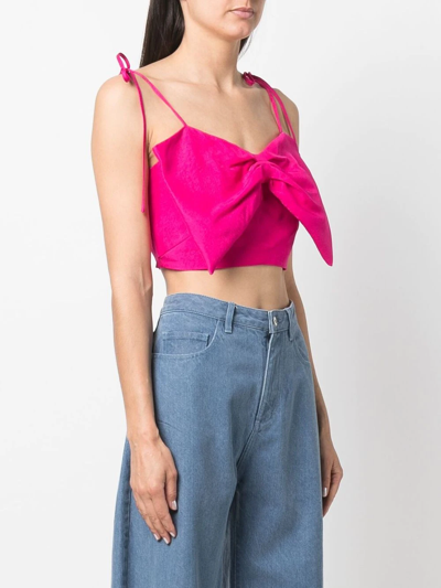 Shop Msgm Bow-detailed Cropped Top In Pink