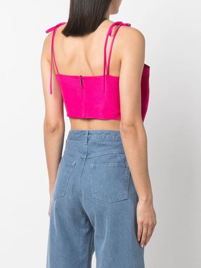 Shop Msgm Bow-detailed Cropped Top In Pink