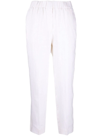 Shop Peserico Cropped Linen Trousers In White
