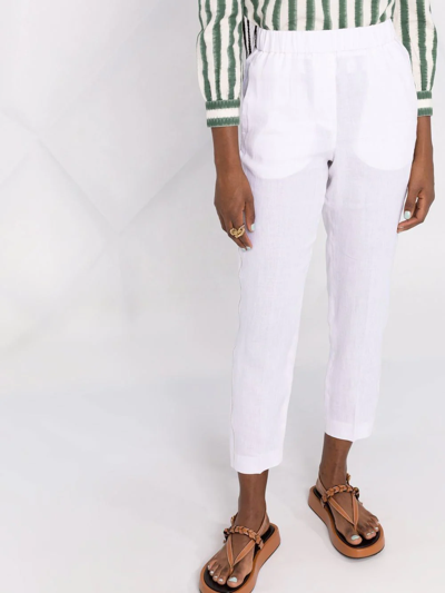 Shop Peserico Cropped Linen Trousers In White