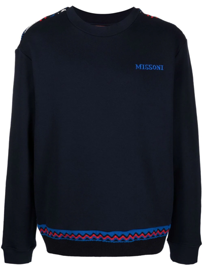 Shop Missoni Zig-zag Detail Logo Sweatshirt In Blue