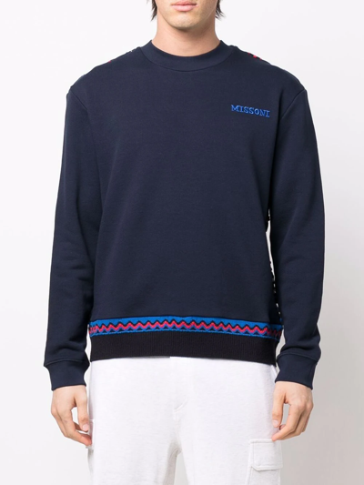 Shop Missoni Zig-zag Detail Logo Sweatshirt In Blue