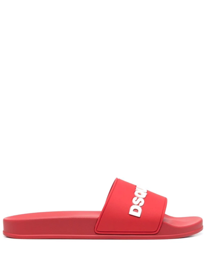 Shop Dsquared2 Logo-print Sliders In Red
