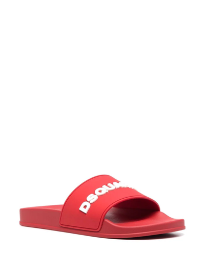 Shop Dsquared2 Logo-print Sliders In Red