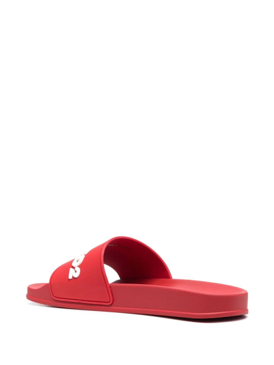 Shop Dsquared2 Logo-print Sliders In Red