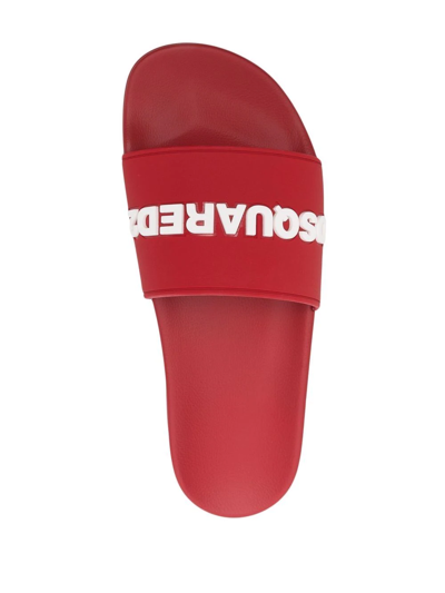 Shop Dsquared2 Logo-print Sliders In Red