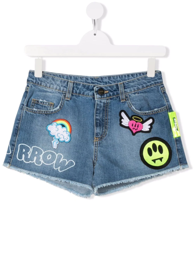 Shop Barrow Teen Embroidered Patch Denim Shorts In Blue