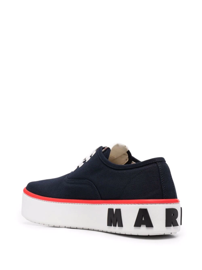 Shop Marni Logo-debossed Flatform Sneakers In Blue