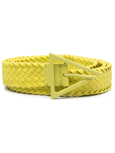 Shop Bottega Veneta Raffia Buckle Belt In Yellow