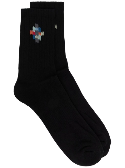Shop Marcelo Burlon County Of Milan Abstract-print Ankle Socks In Black