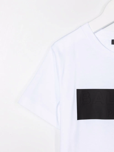 Shop Balmain Contrasting Box-print Short-sleeve T-shirt In White
