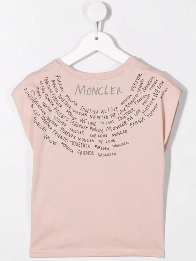 Moncler Slogan-print Short-sleeve T-shirt In Pink