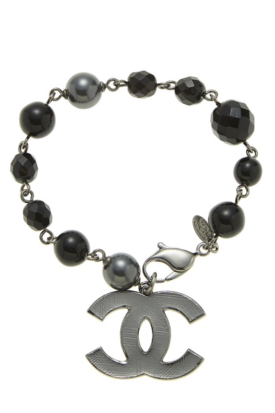 Chanel Silver Beaded Large CC Bracelet · INTO