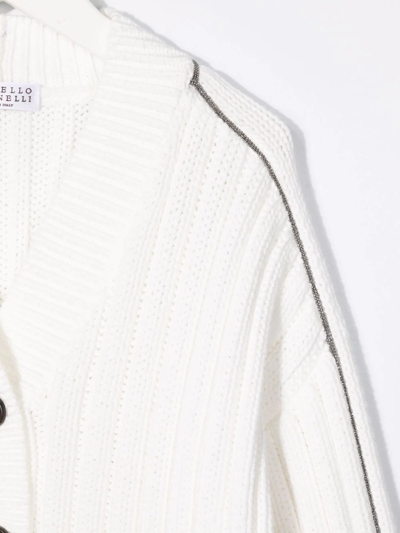 Shop Brunello Cucinelli Ribbed Knit Cardigan In White