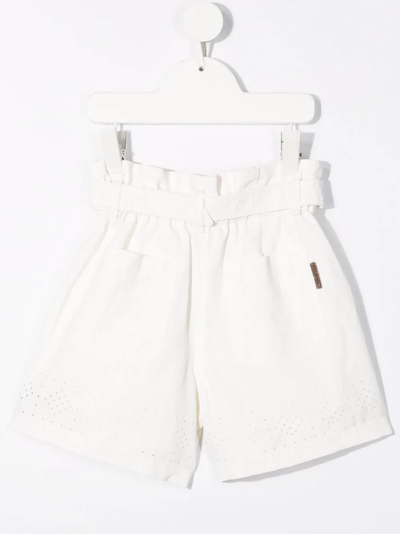 Shop Brunello Cucinelli Belted Linen Bermuda Shorts In White