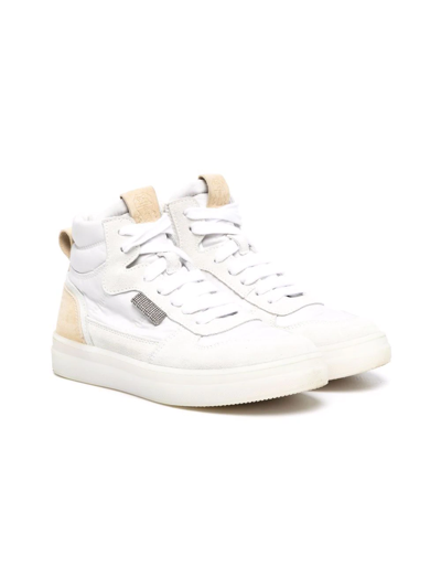 Shop Brunello Cucinelli Embellished Leather High-top Sneakers In White