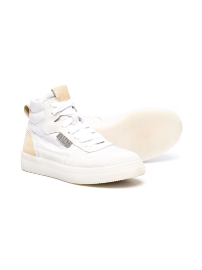 Shop Brunello Cucinelli Embellished Leather High-top Sneakers In White