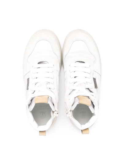 Brunello Cucinelli Embellished Leather High-top Sneakers In White
