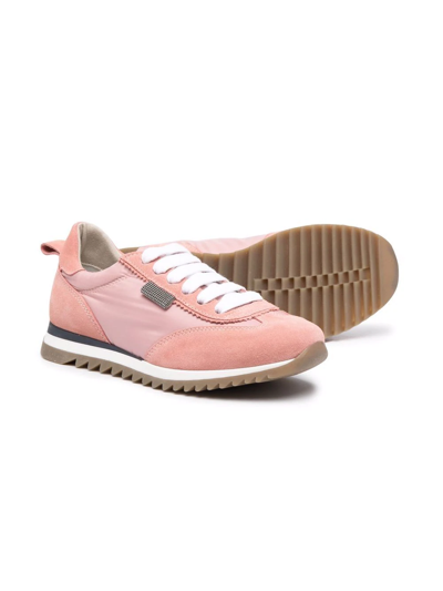 Shop Brunello Cucinelli Embellished Suede-panelled Sneakers In Pink