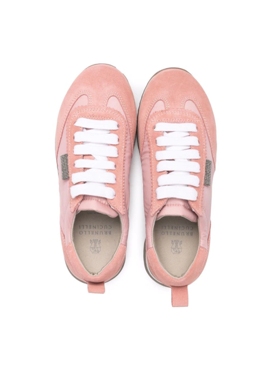 Shop Brunello Cucinelli Embellished Suede-panelled Sneakers In Pink