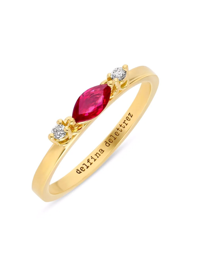 Shop Delfina Delettrez 18kt Yellow Gold Dancing Diamonds Ruby Ring