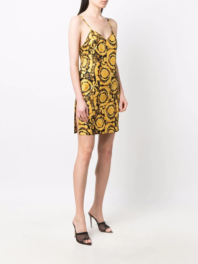Shop Versace Baroque-print Silk Dress In Yellow