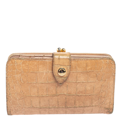Pre-owned Miu Miu Beige Croc Embossed Leather Long Wallet