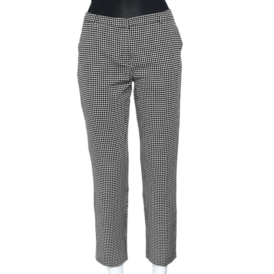 Pre-owned Weekend Max Mara Monochrome Patterned Cotton Blend Tapered Leg Trousers M In Black